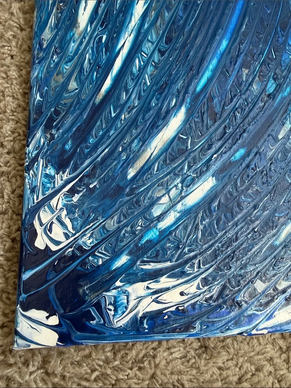 Navy White/Silver Accents Abstract Wave Canvas Art Handmade new art piece